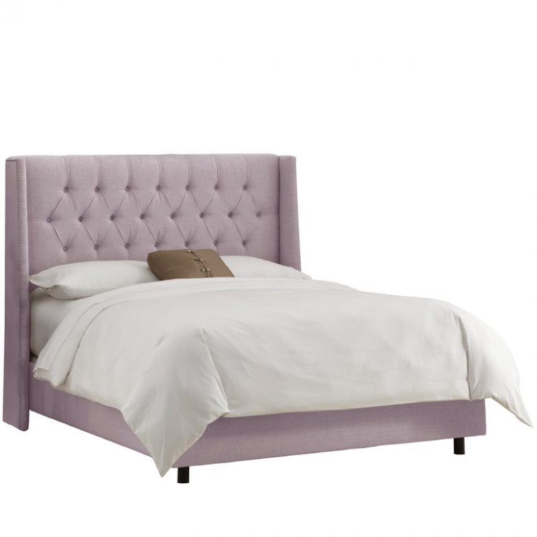 millennial pink upholstered bed frame with tufted headboard 