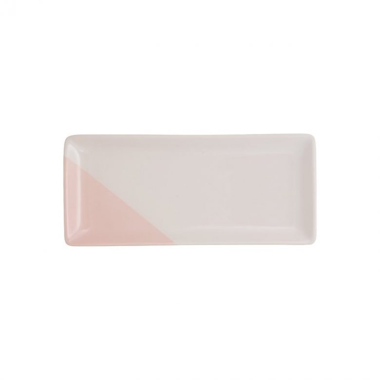 rectangle ceramic serving tray with millennial pink geometric design