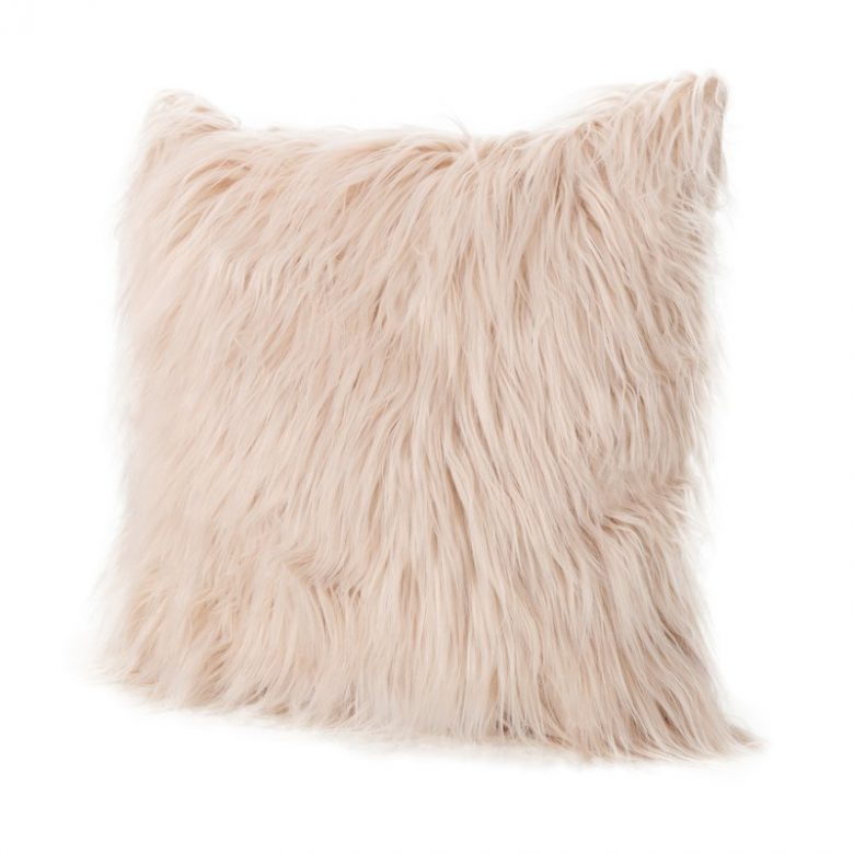 millennial pink faux fur square pillow