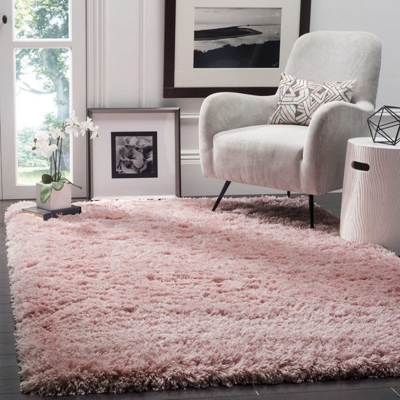 millennial pink shag area rug