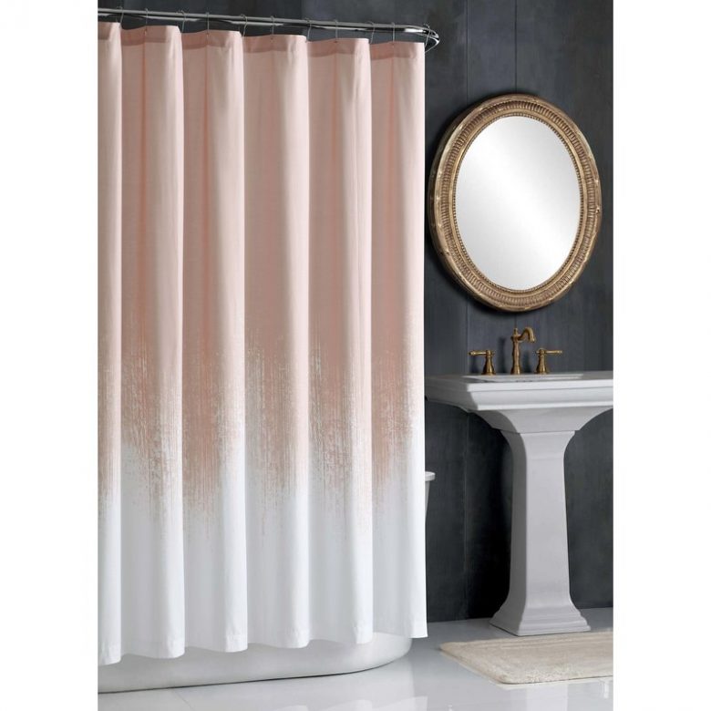 millennial pink shower curtain with ombre pink to white coloring