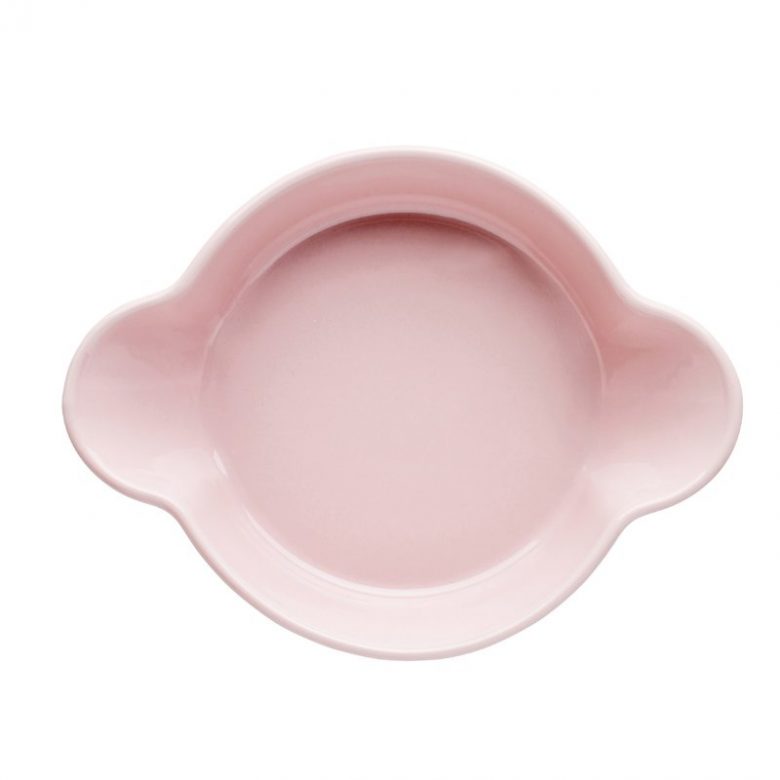 millennial pink handled round dish