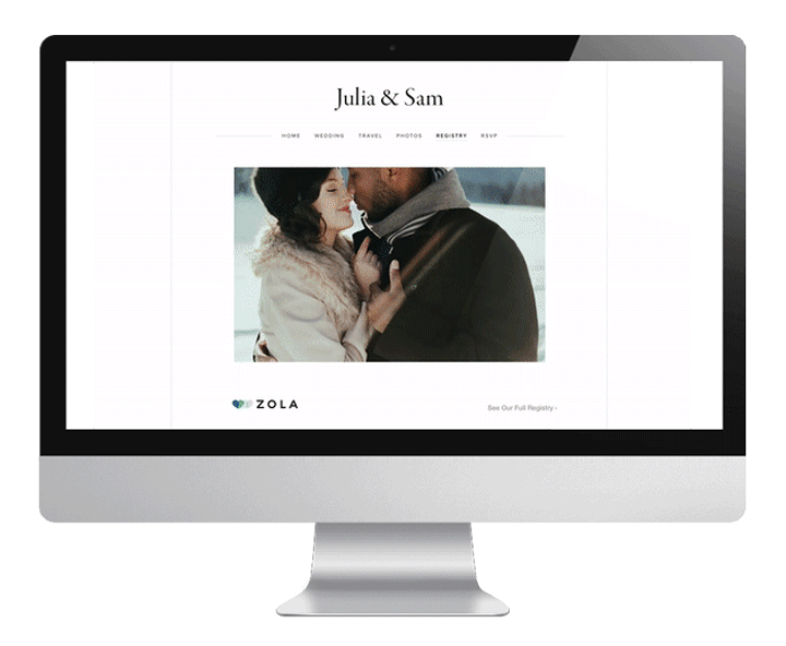 animated photo scrolling down a website showing registry included in a wedding website