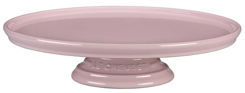 millennial pink Le Creuset stoneware round low cake stand
