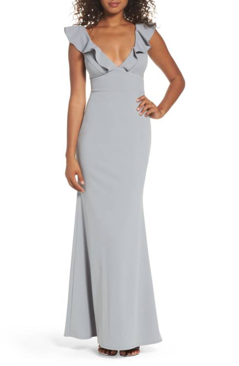 light grey Perfect Opportunity Ruffle Mermaid Gown