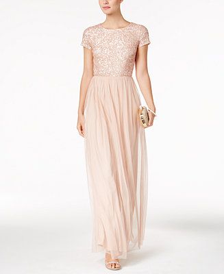 short sleeve sequin top tulle bottom light pink bridesmaid dress