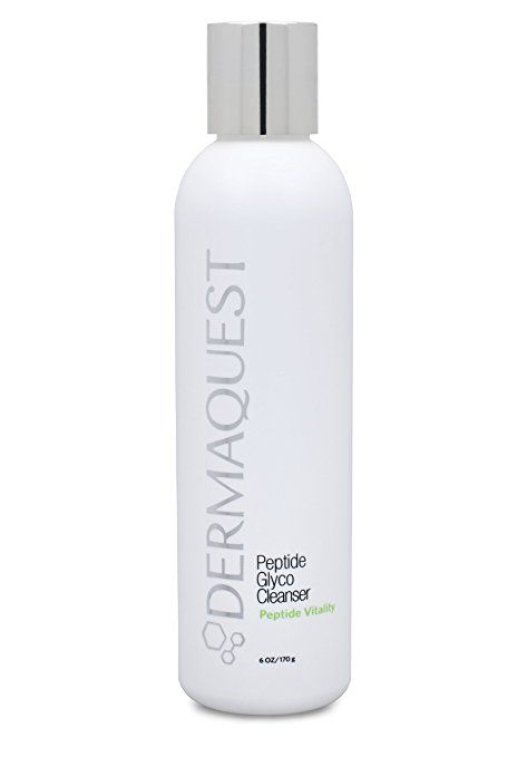 white bottle with silver cap of Dermaquest peptide glyco cleanser