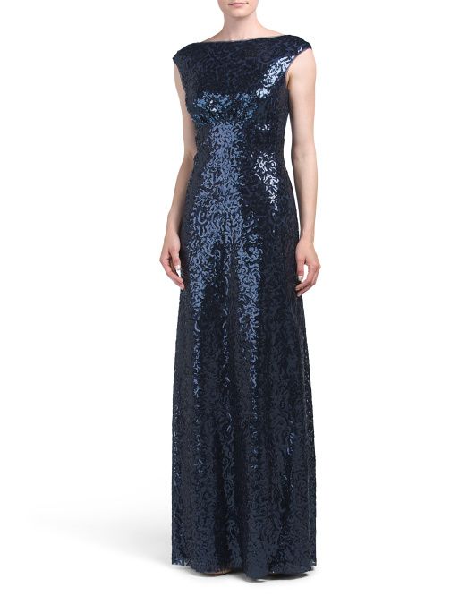 deep blue All Over Sequin Long Gown
