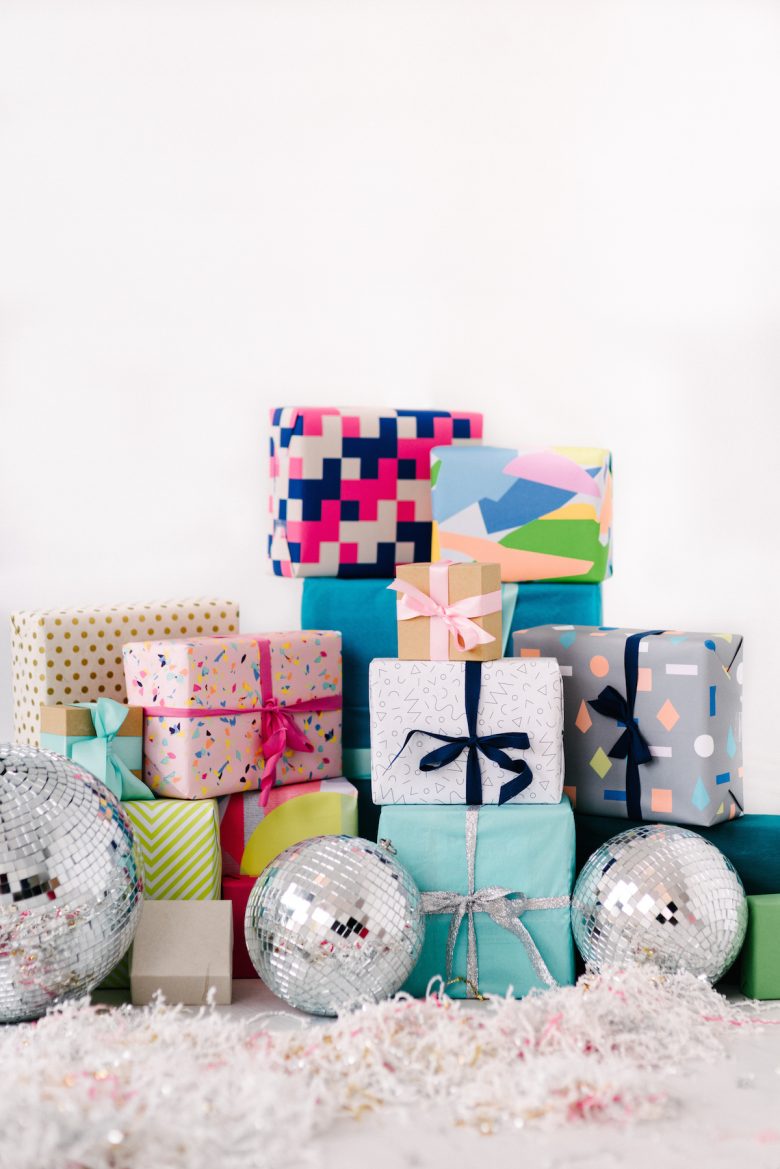 a pile of wrapped gift boxes