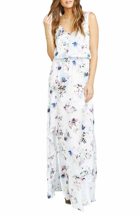 White floral Kendall Soft V-Back A-Line Gown, Show Me Your Mumu