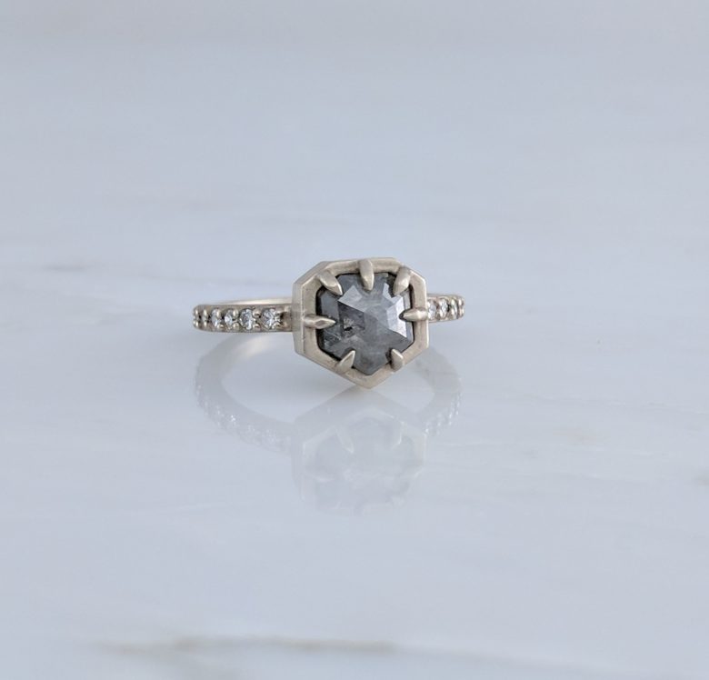 Grey Rose Cut Round Diamond Ring