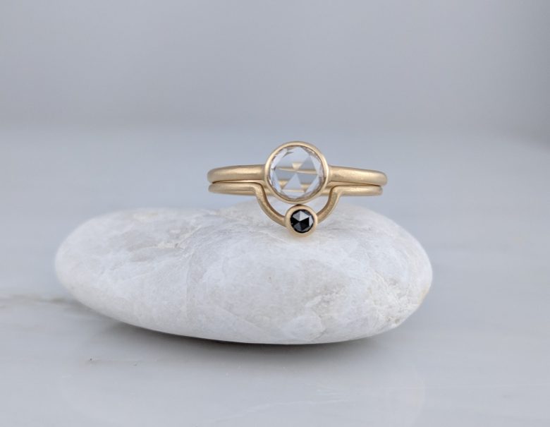 Rose Cut Colorless Diamond Bezel Ring Set in 14K Yellow Gold
