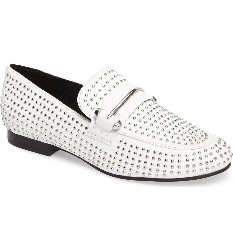 white studded loafers