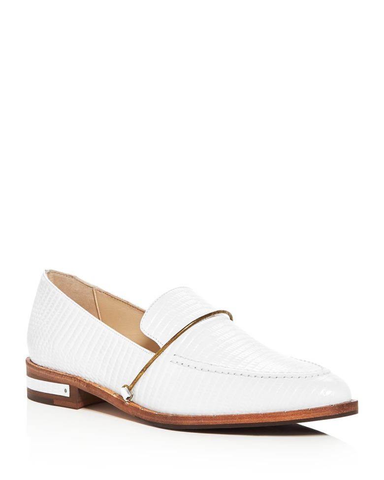 white leather loafers