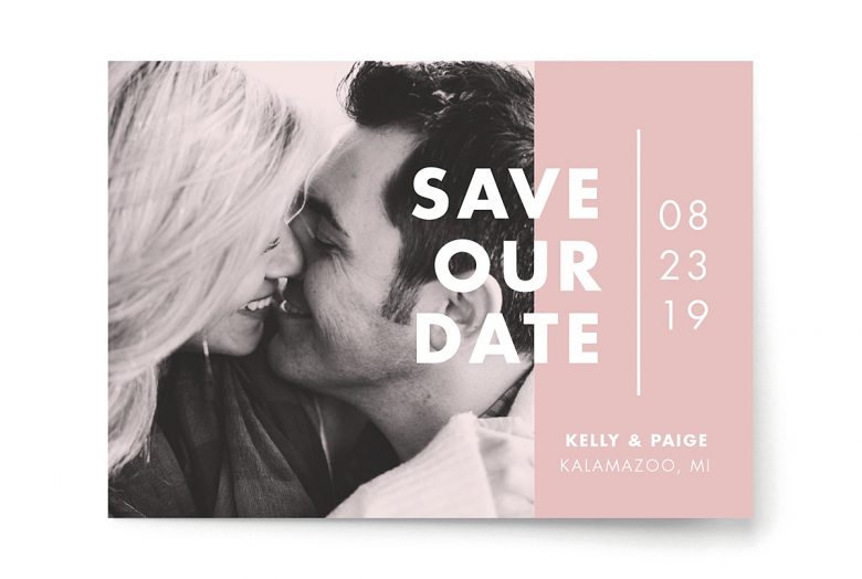 3/4 photo with pink border save the date
