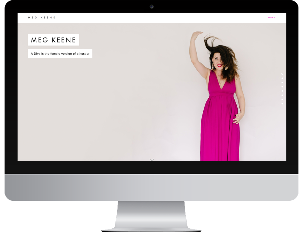 Meg Keene's Squarespace website as seen on an Apple computer screen