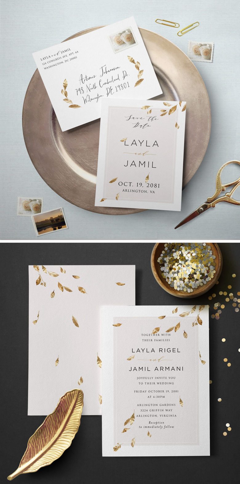 Gold leaf styled Printable Press Invitation