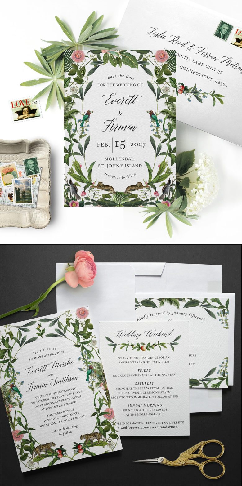 Printable Press Floral and Green Design Invitation
