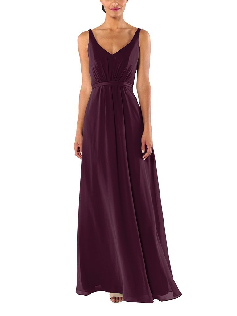 Dark plum sleeveless v-neck floor-length gown
