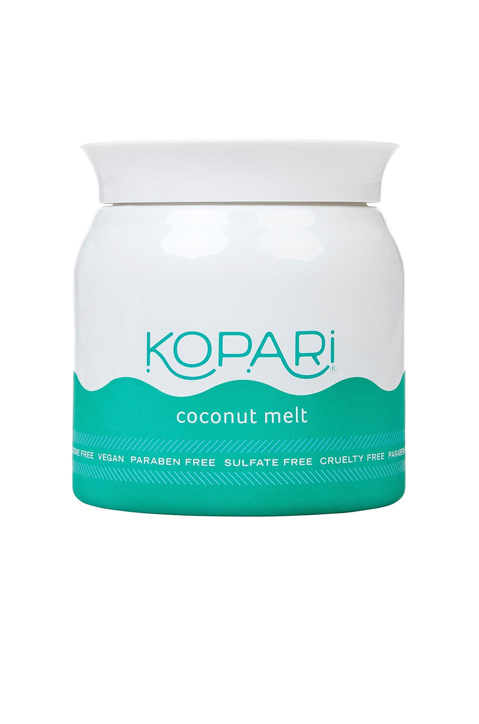 Teal and white jar of Kopari coconut melt