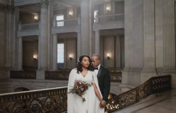 bride and groom in San Francisco City Hall