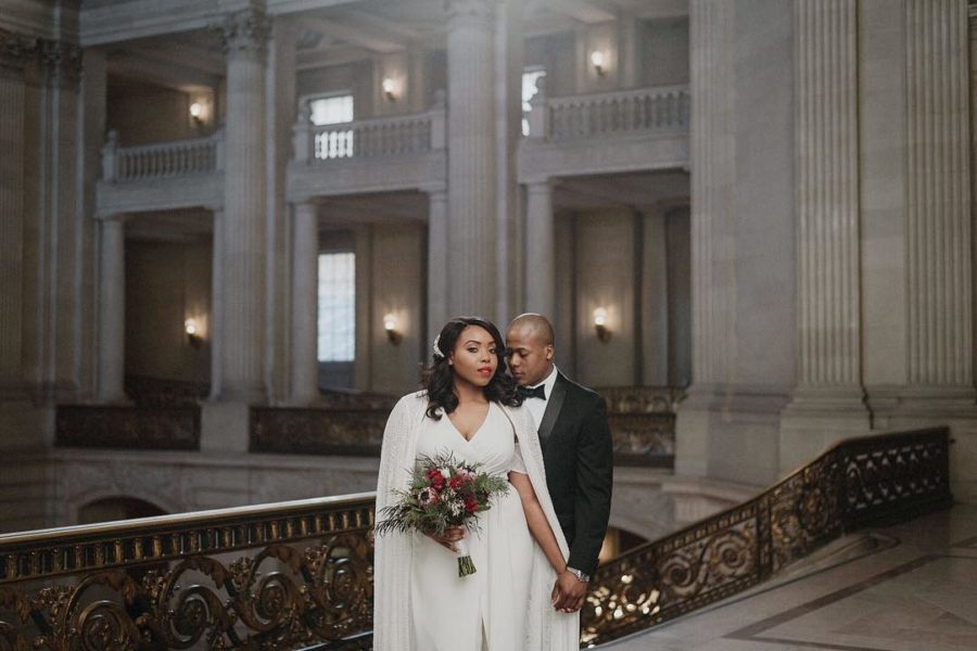 bride and groom in San Francisco City Hall