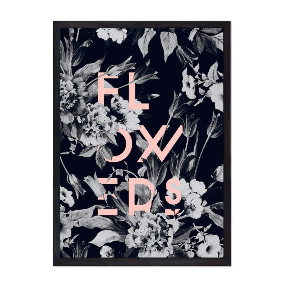 Art print that with florals and the word Flowers
