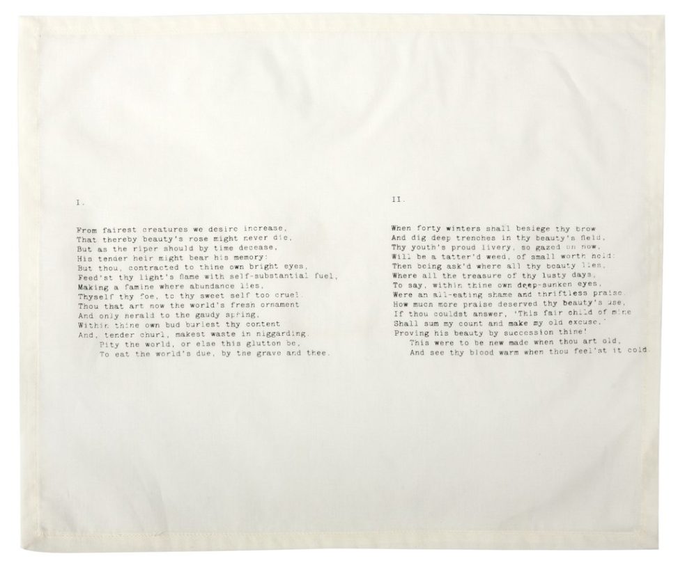 White napkin with sonnets printed on it