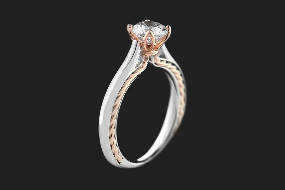 conflict free two tone diamond solitaire engagement ring