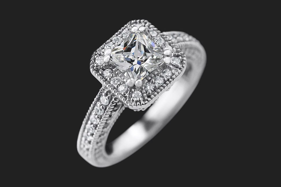 Megan antique large diamond engagement ring