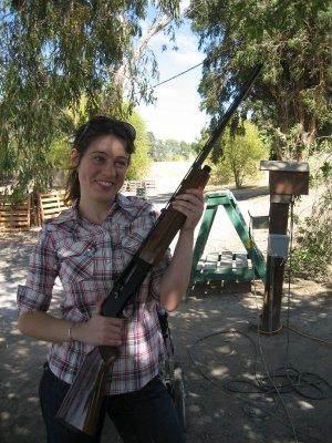 Meg at a skeet shooting range for her "bachelorette" party