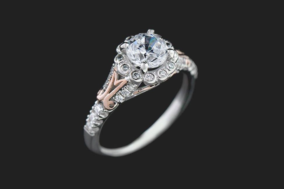 two tone ethical diamond engagement ring with unique setting