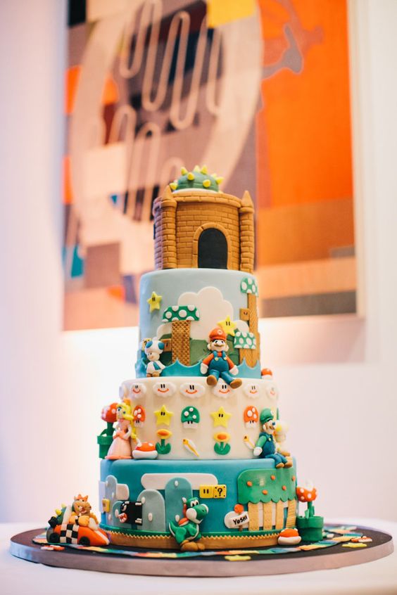 Super Mario Bros inspired wedding cake