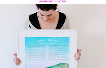 woman holding beautiful modern Ketubah with "sponsored content" written above