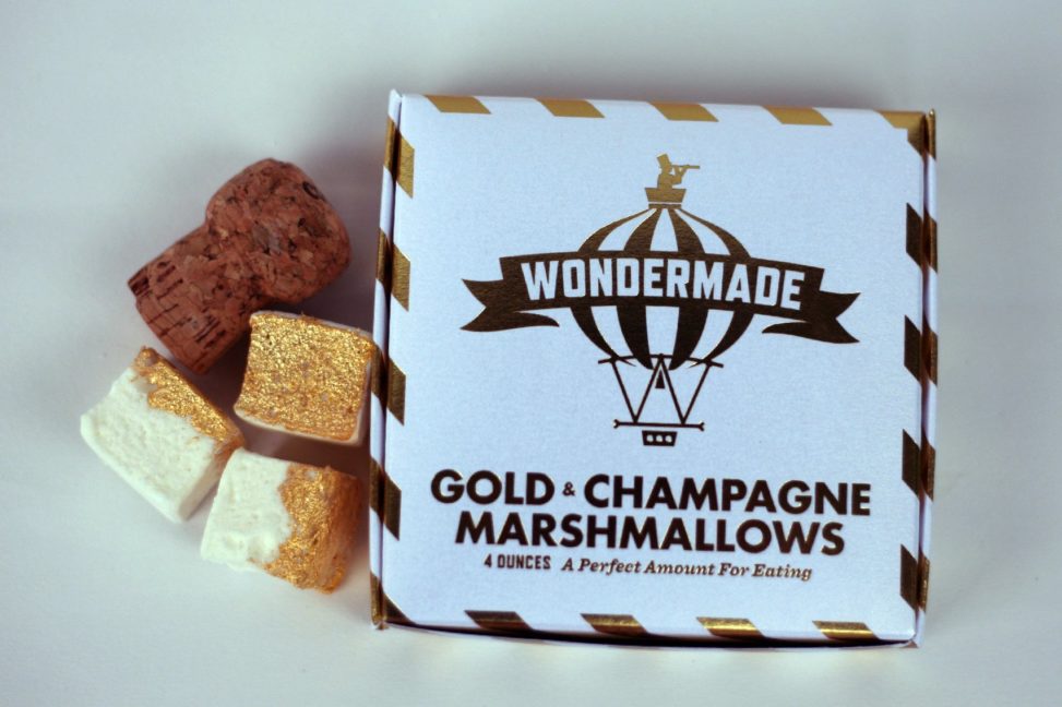 Marshmallows with champagne cork and gold marshmallows box