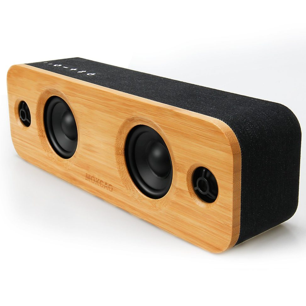 Bamboo bluetooth speakers on white