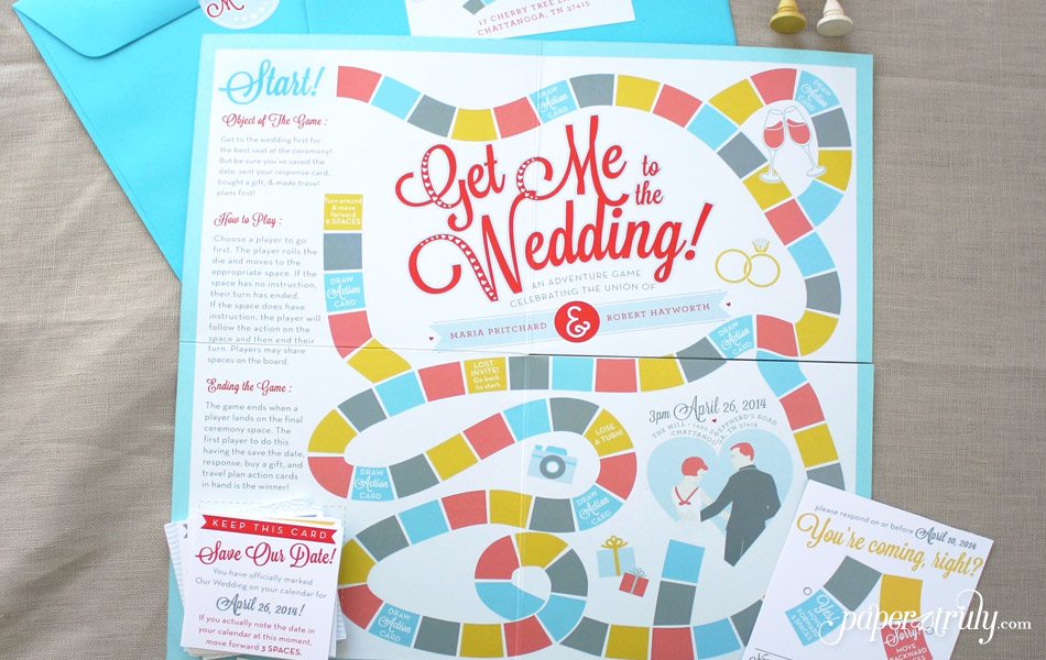 get me to the wedding save the date board game