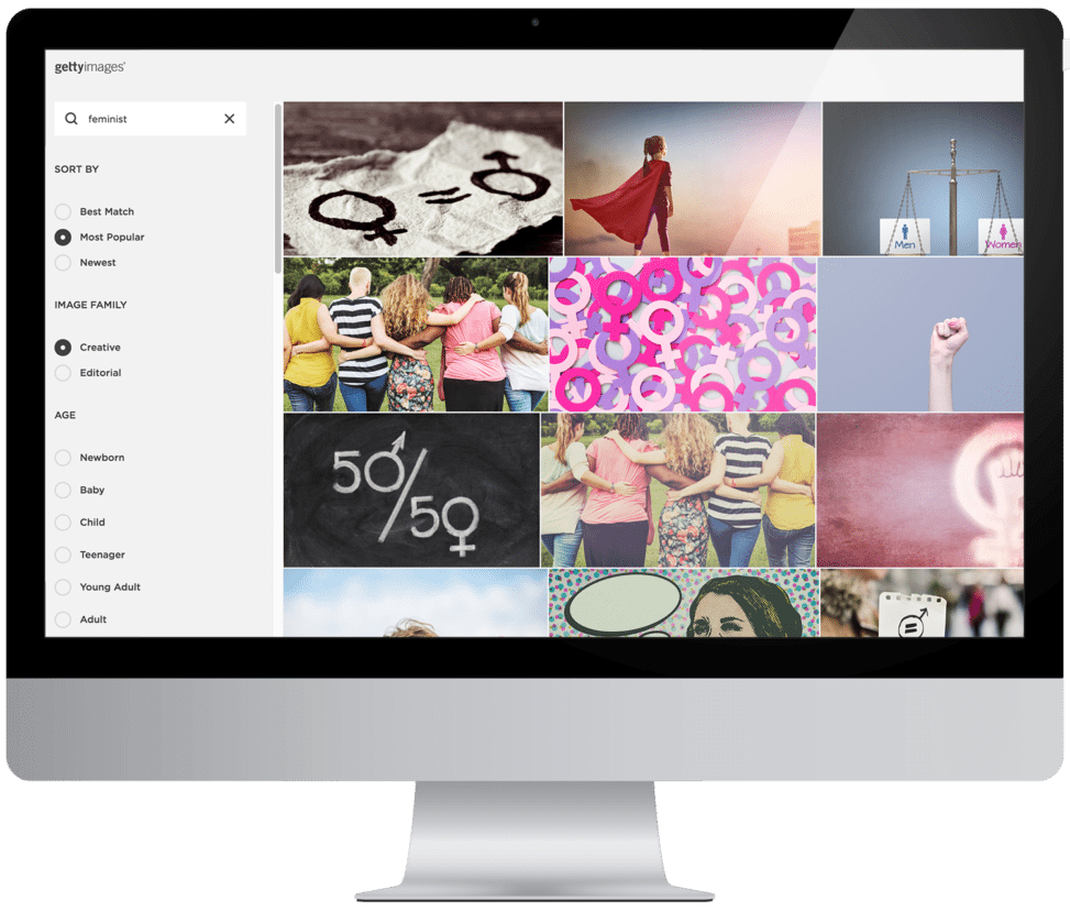Image of a website with different gallery panels—A getty images search page through squarespace