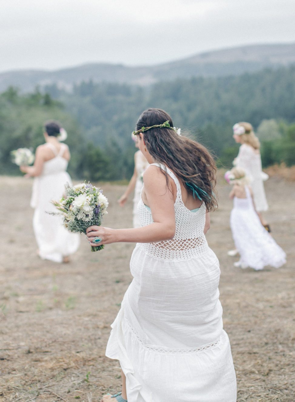 photo of a bridal party waking away