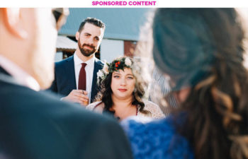 A bride looks at her parents during a speech; text above the image reads Sponsored Content