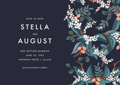 simple blue and flowered save the date