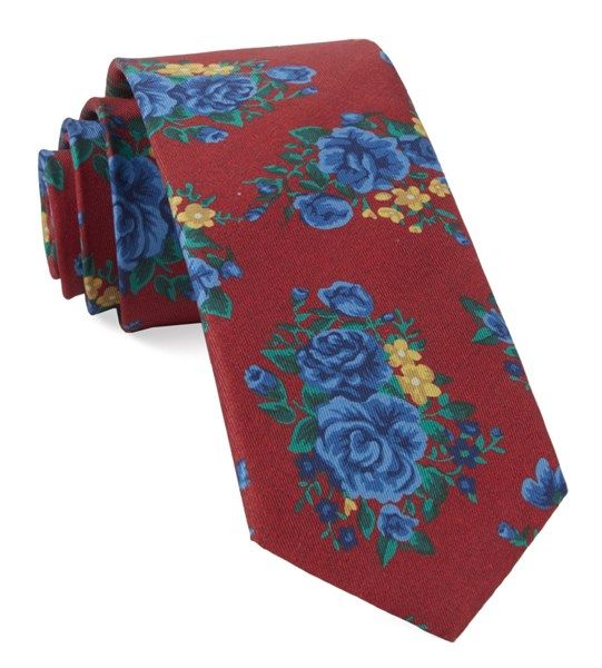 red tie with blue flowers