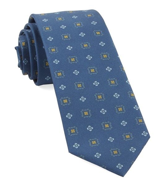 blue tie with wildflower medallions