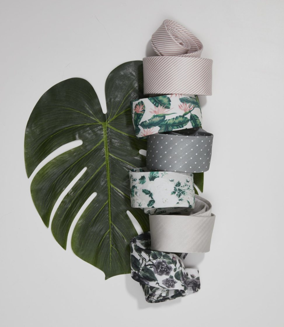 collection of rolled up ties, on leaf