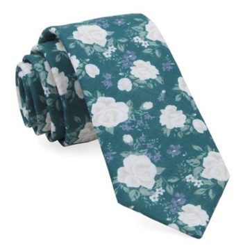 green tie with white flowers