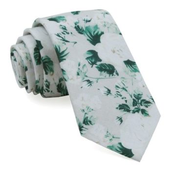 green floral print on white tie