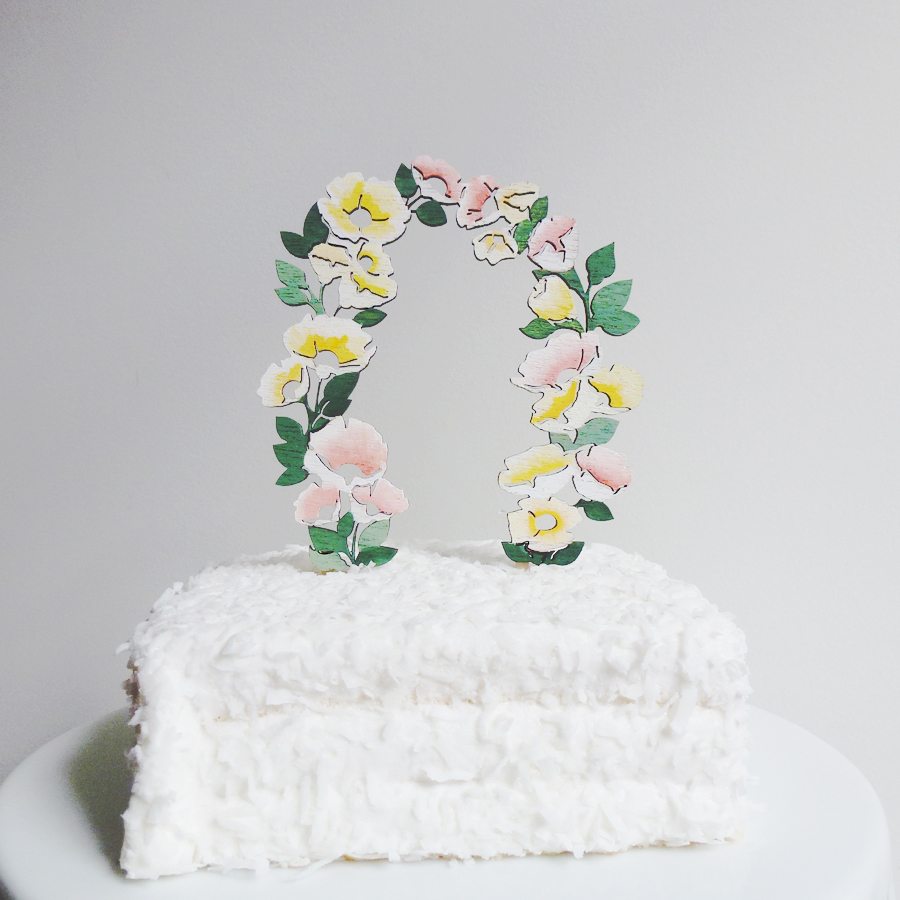 wooden flower arch cake topper
