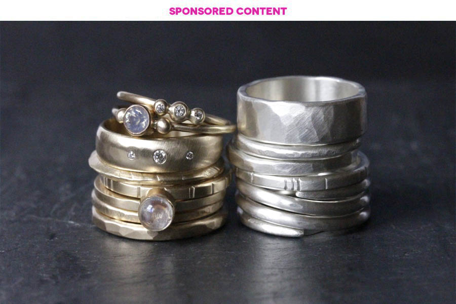 Stacks of gold and silver rings