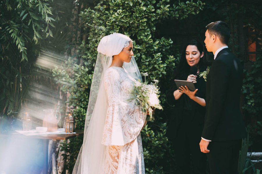 Bride in hijab during a wedding ceremony