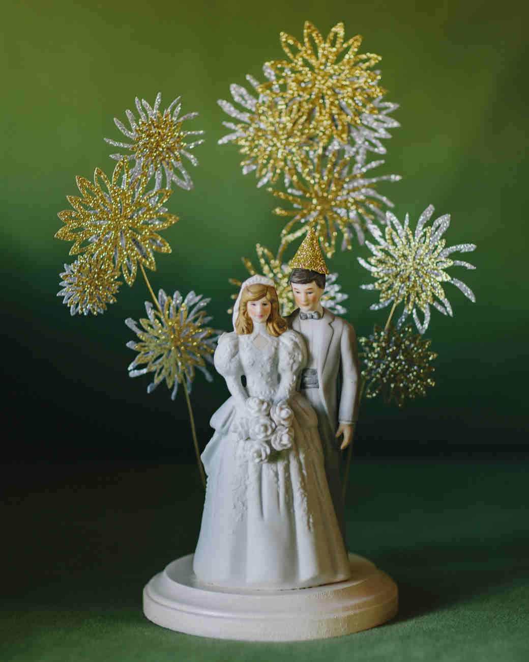 vintage couple with fireworks cake topper